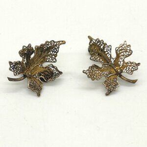 Art Deco Earrings Sterling Silver Gold-washed Filigree Leaf Made in Portugal